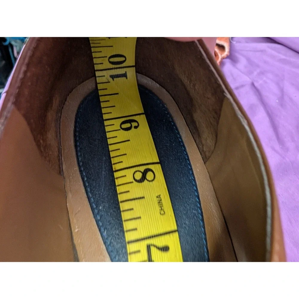 Vintage Aerosoles Leather Peep Toe Pump Heels Mustard Brown Buckle Brazilian 8.5